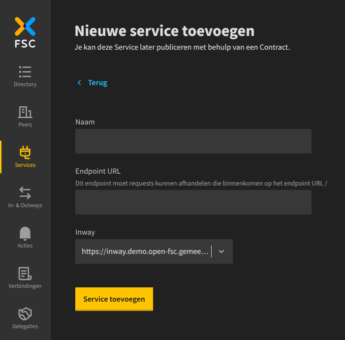 Add service screen