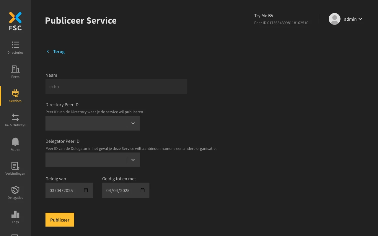 Publish Service form